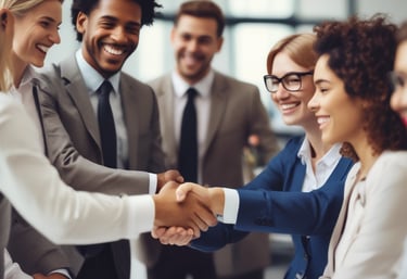 A group of people standing around a computer