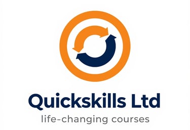 Close-up of hands taking notes beside a digital tablet displaying course content.