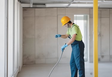 Cleaning team finishing up post-construction cleaning in a new office space.