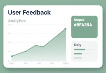 A clean infographic element representing user feedback and analytics data, with professional lighting and the brand's sage green color #8FA39A.