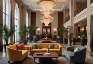 A stylish, comfy hotel lobby just waiting for you.