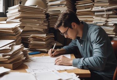 A calm office space with organized files and a computer showing security software.