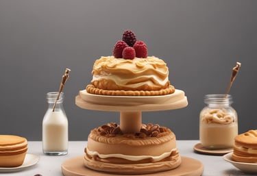 Close-up of high-quality baking ingredients like flour, sugar, and cocoa arranged neatly on a wooden table.
