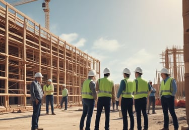 Happy Latino family reviewing property plans with a real estate agent in a bright, elegant office.