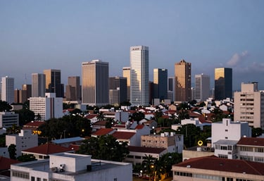 A view of the Maputo skyline at dusk from a high balcony, representing the urban reach and presence of the brand in Mozambique.