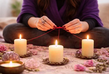 love spell ritual with candles and red thread knot