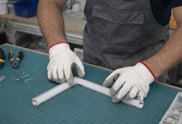 Ensamblado de perfiles LED a medida y cortes especiales en nuestro taller.