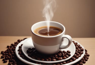 white ceramic teacup with coffee beans