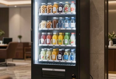 Automatic coffee machine brewing fresh coffee in a cozy workplace corner.