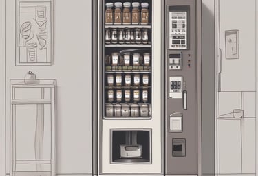 Automatic coffee machine brewing fresh coffee in a cozy workplace corner.