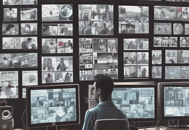 A sleek, futuristic workspace glowing with vibrant neon colors, showcasing a team collaborating on digital projects.