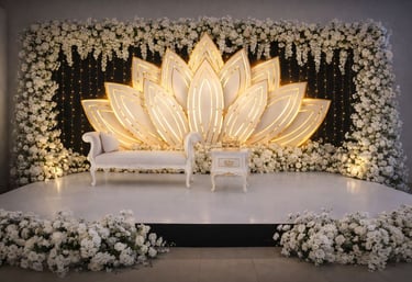 Estructura escénica iluminada para eventos sociales