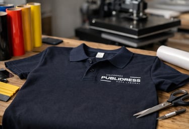 Personalización de ropa laboral con vinilo textil de alta calidad, ideal para logotipos y diseños