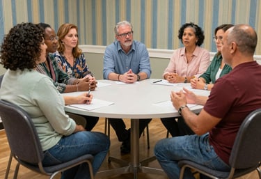 A calm, inviting therapy office with soft lighting and comfortable sea