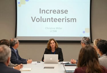 A calm therapy room with soft lighting and comfortable chairs arranged for a session.