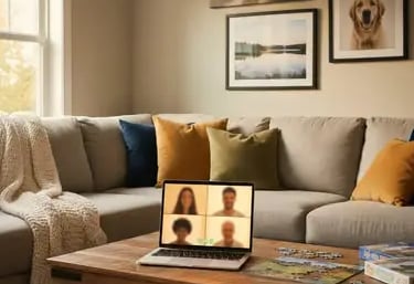 Family participating in virtual therapy session from comfortable Philadelphia home