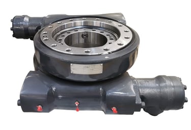 A 360° full rotary structure of a large metal gear driven gear box.