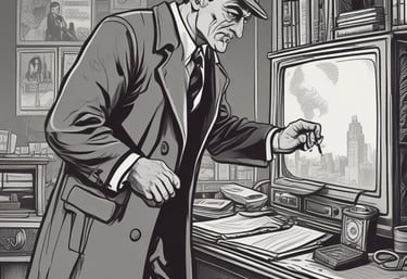 A man wearing a black suit, white shirt, and a red paisley tie is holding a stack of money. He is also wearing black gloves and dark sunglasses. A cigar is clenched between his teeth.