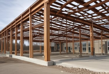 An orange excavator is performing demolition work amidst a pile of rubble and debris, surrounded by partially demolished buildings. The machine is branded with 'Hitachi' on its side and is set against a backdrop of brick and concrete structures.