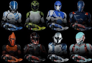 a group of different colored helmets and helmets