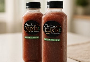 two bottles of detox drink on a counter