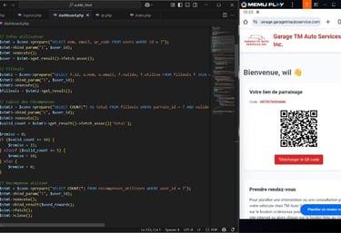 Projet d'application web de parrainage marketing pour garage tm auto services inc.
