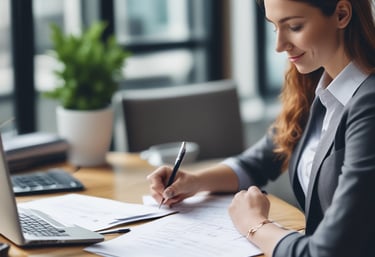 This is a street view of several storefronts on a snowy day. The businesses include a cellular center, a cheque cashing service, and a tax service. The buildings are older, with distinct brick facades and some arched windows. There are small trees planted in front of the buildings, with some snow covering the ground.
