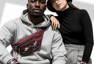 Contemporary photo of an interracial male and female couple in studio  wearing premium clean fashion