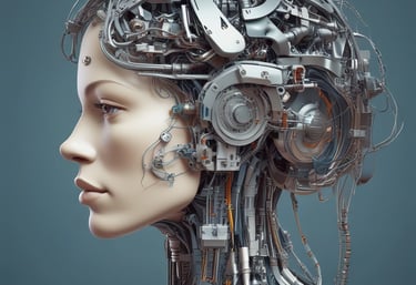 A humanoid robot is raising its hand in a sleek, modern environment. The robot, predominantly white with some branding, features a smooth design and a visor-like head.