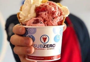 man holding an ice cream frozen using liquid nitrogen
