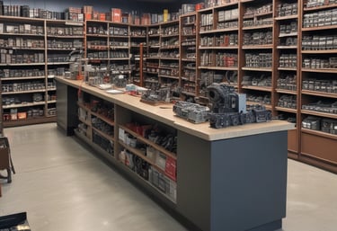 A dark green, compact car is parked in an indoor garage. The focus is on the car's rear, showing a shiny surface, taillights, and a close-up of the license plate with foreign characters. The environment is modern and well-lit, with concrete flooring and minimal barriers.