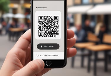 A close-up of a smartphone displaying a digital menu with a QR code beside it.