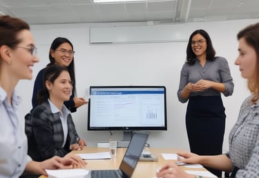 A laptop displaying a webpage titled 'Unlocking the Future of Finance with Ljubljana' is positioned on a wooden table. Surrounding the laptop are green plants, a stack of books, a black object, and a white mug with the word 'webflow' printed on it. The setting appears to be a comfortable workspace or home office.
