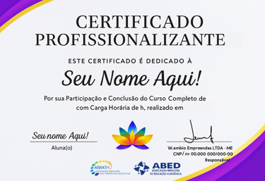 Imagem do certificado profissionalizante da Solução de Impacto, emitido com reconhecimento ABRATH.