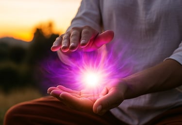Curso de Formação Completa em Reiki online da Solução de Impacto, com mãos emitindo energia