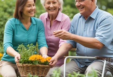 A nurse preparing a meal for an elderly client in a bright, comfortable kitchen.