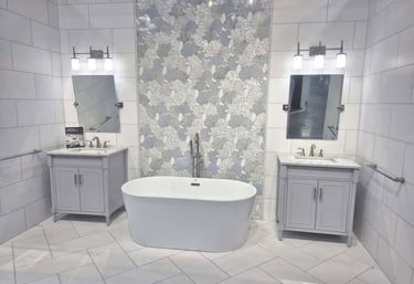 Luxury bathroom with freestanding tub and dual vanities by JWJ Home Services in Massachusetts.