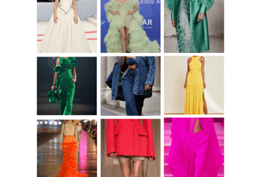 a collage of different colored dresses and accessories