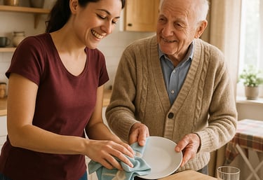 cuidadora apoya tareas hogar