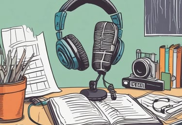 A modern recording studio with microphones and soundproofing panels.