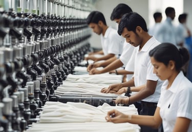 A factory setting in Avinashi, Tiruppur, highlighting the manufacturing process of happy tees.