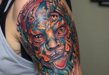 a man with a tattoo on his arm, neo-traditional tattoo