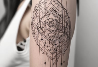 a woman's arm tattoo of a flower in minimalism linework style