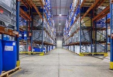 Warehouse with extensive industrial chemicals storage