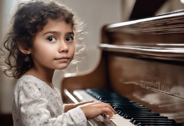 a young girl playing with a piano