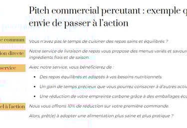 Pitch commercial percutant : exemple