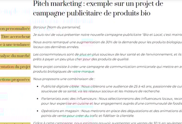 Pitch marketing : exemple