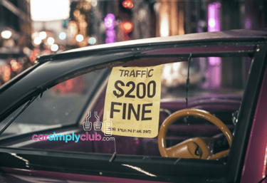 a car with a sign that says traffic fine on windshield