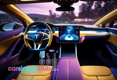 a tesla car dashboard with a steering wheel and dashboard