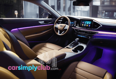 a Hyundai Sonata hybrid interior with a purple light shining on the dashboard